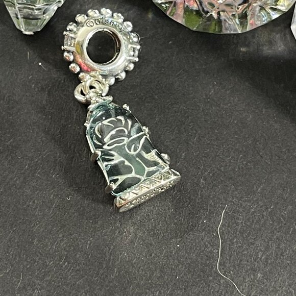 Disney Beauty Beast Dangling Charm Glass Rose Belle Princess Bracelet Silver - Picture 7 of 11
